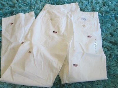 NUEVO CON ETIQUETAS * PANTALONES CHINOS BLANCOS VINEYARD VINES PARA NIÑOS CON BANDERA AMERICANA BALLENA * 30 X 29 Foto 1 de 4
