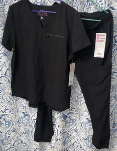 Med Works Luv Scrubs Lot Top And Bottoms Stretch Black Size Medium - Picture 1 of 7