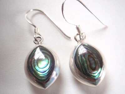Genuine Abalone and Mother of Pearl Drop Earrings 925 Sterling Silver REVERSIBLE - Image 1 of 2