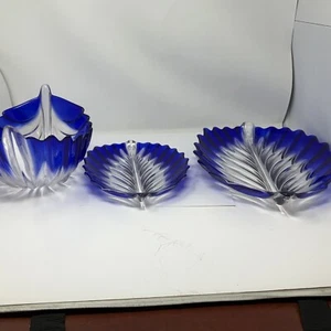 Vintage Set Of China Glassware Plate And Bowl Blue Leaf Style - Picture 1 of 18