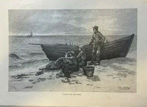1885 Vintage Magazine Illustration Waiting For the Seine by F. D. Millet - Picture 1 of 1