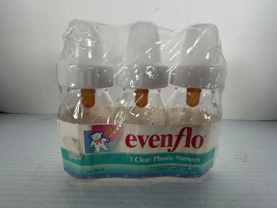 Evenflo 3 enfermeras de plástico transparente, cada una biberón de 4 oz (120 ml) 1996 Foto 1 de 4