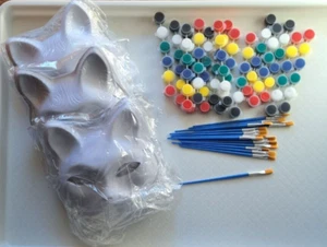 15-PACK DIY Cat Mask Kit with Paints & Brush DIY Paint Party NEW - Picture 1 of 9