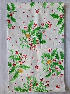Vintage Weihnachten Stechpalme Tannenzapfen Beerenrot Band Tischdecke 58x 90" Oval Baumwolle NEU - Bild 1 von 5