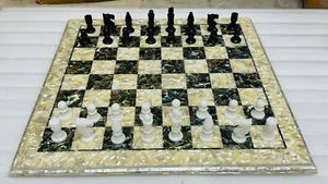 18" Luxury Chess Set Modern Marble Mother Of Pearl with Paua Shell Inlay Stone - Picture 1 of 10