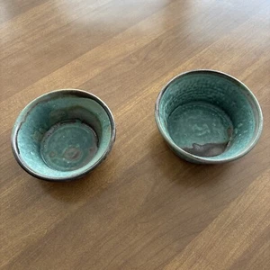 Juego de 2 cuencos de cerámica hechos a mano estilo asiático, vajilla, esmalte de cobre estampado - Imagen 1 de 5