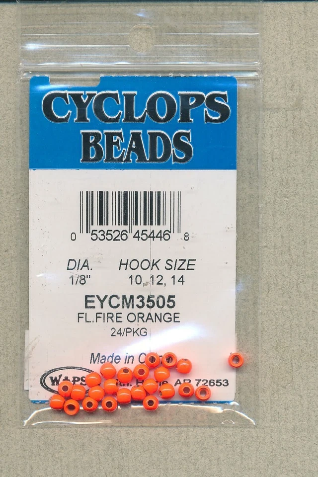 Cyclops Beads - fl fire orange - dia 1/8" - hook size 10, 12, 14 EYCM3505 - Image 1 of 1