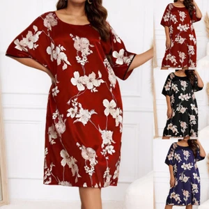 Plus Size Women Satin Silk Floral Nightdress Pajamas Sleepwear Robe Lingerie - Picture 1 of 18