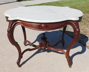 Walnut Victorian Marble Top Table circa 1860 - Picture 1 of 10