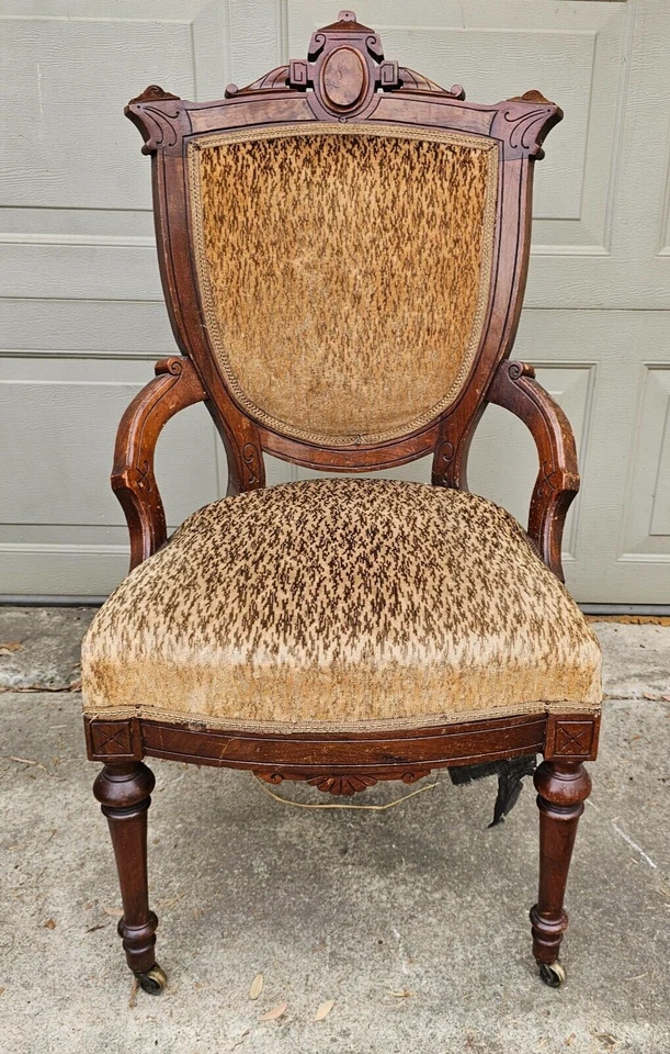 Eastlake Accent Chair Burl Walnut Antique Ancient Jellif Shield - Image 1 of 4