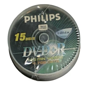 Philips DVDR1S04/711 4.7GB 120-Minute 2.4x DVD+Rs 15 ct., Cake Box Spindle NEW - Picture 1 of 6