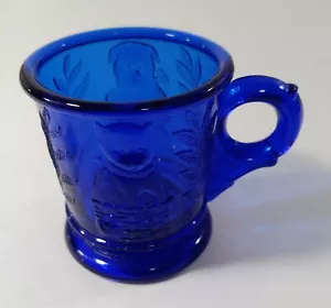 Vintage Mosser Cobalt Blue Glass Mug Cat In A Basket And Dog In A Drum - Picture 1 of 9