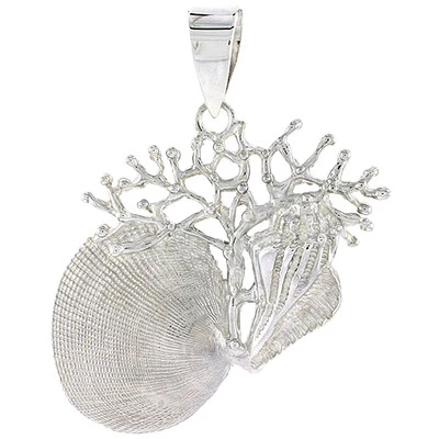 Argento Sterling Perfetto Qualità Corallo & Conchiglia Ciondolo,Italiano Scatola - Immagine 1 di 2