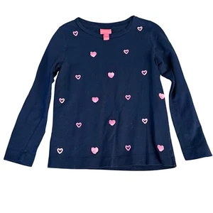 Lilly Pulitzer Girls 10 Long Sleeve Navy Top With Pink Heart Embroidery - Picture 1 of 3