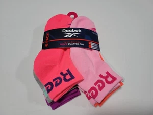 Reebok Girls Cushioned Quarter Performance Multi Color 6 Prs Socks SZ 8.5-2 - Picture 1 of 6