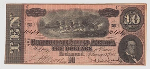 1864 Confederate States of America $10 Ten Dollar Richmond OBSOLETE Note T-68 - Picture 1 of 3