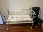 Vintage Baby Crib Cast Iron W Brass Balls On Post And New Mattress. Early 1900