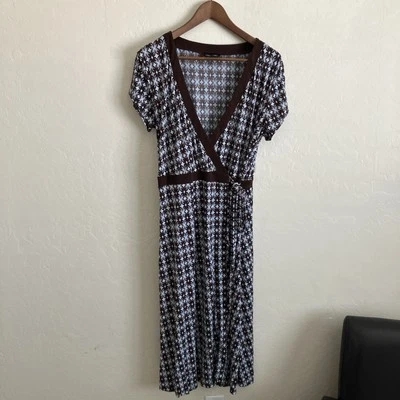 Max and Cleo Wrap Dress Womens M Blue Midi Short Sleeve Stretch Deep V Neck - Image 1 of 4