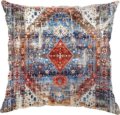 Boho Pillow Cover, Blue Red Ethnic 16" x (Pack of 1), Style 11  - Image 1 of 4