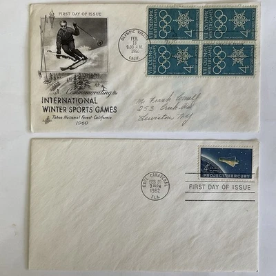 Lot~2 US first day cover FDC~1193~Project Mercury~1962+1146~Olympics winter 1960 - Image 1 of 4