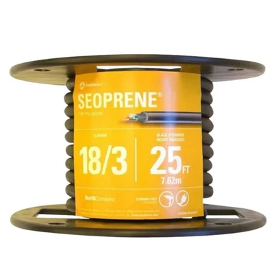 New Roll Southwire Seoprene AWG 18/3C SJE00W 300V Power Cable Cord Black 25ft - Image 1 of 2