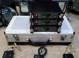 3 x Audio Technica ATW-R14 UHF Diversity Radio Mic Receivers and belt packs. - Picture 1 of 10