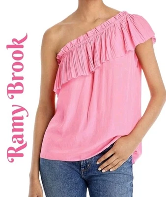 Ramy Brook Womens Top Sz S Pink Rose One Shoulder Ruffle Blouse Elastic Stretch  - Image 1 of 4