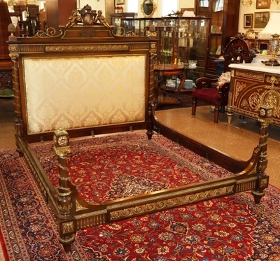19th Century French Louis XV Style Bronze Mounted Mahogany European King Bed   - Image 1 of 4
