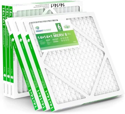 Trightfilters 14x14x1 MERV-8 Air Filter Pleated for Home HVAC AC Furnace - 6pack