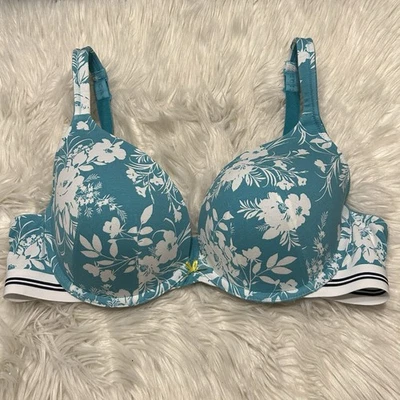 Cacique 40D Bra Floral Print Boost Plunge Underwire Back Closure Cotton Stretch - Image 1 of 4