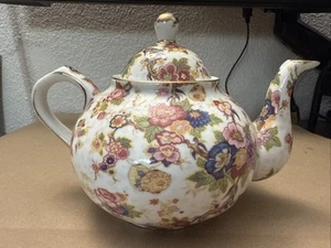 Vintage Formalities By Baum Bros Pink & Red Rose Tea Pot Gold Trim Used - Picture 1 of 15