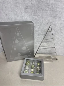 Crate & Barrel A Frame Ornament Metal Tree Silver 16” Inch with 10 Ornaments - Picture 1 of 16