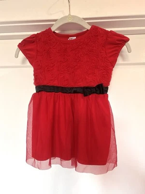 Healthtex Red/ Black Rosette Floral W/ Bow Tulle Sleeveless Holiday Dress 5T - Image 1 of 4