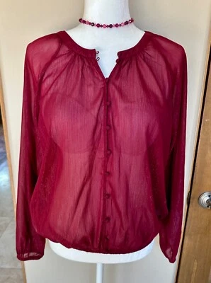 EXPRESS Women’s Top Blouse Size M Sheer Maroon Long Sleeves Pretty NWT $49 - Image 1 of 4