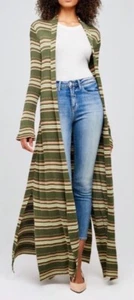 Nuevo sin etiquetas L'Agence L'agence Marija Plumero Acanalado Rayas Maxi Cardi Escarabajo Verde XS/T - Imagen 1 de 11