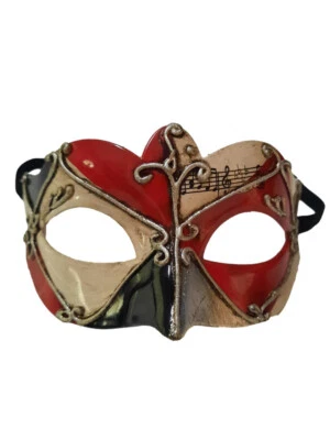 Red Silver Small Venetian Masquerade Mardi Gras Mask Elastic Strap - Image 1 of 3