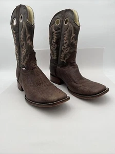 Used Rockin Leather 1129 Western Cowboy Leather Boots - Square Toe Sz 12D Mens - Picture 1 of 20