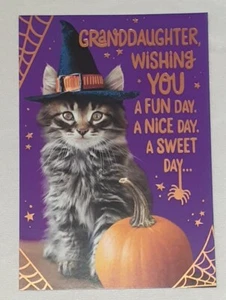 New Halloween Greeting Card ~Adorable Kitten Witch Grand-daughter - Picture 1 of 4
