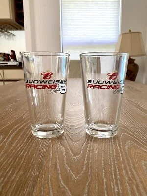 Budweiser Racing Dale Jr. #8 Drink Beer Glasses 16oz Vintage Bud Crown Set Of 2 - Image 1 of 4