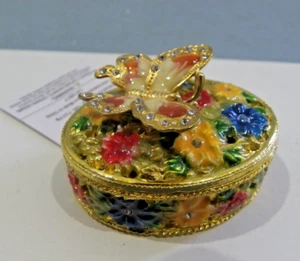Bejeweled Butterfly Metal Enameled Rhinestone Hinged MINI Trinket Box 2.5" New - Picture 1 of 3
