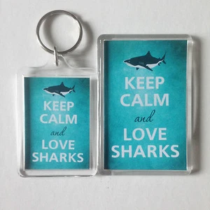 KEEP CALM AND LOVE SHARKS Keyring or Fridge Magnet 1 GIFT PRESENT IDEA - Picture 1 of 5