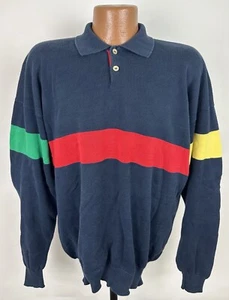 Maglione BULLOCK & JONES vintage anni 90 L blu navy rugby righe polo colletto preppy - Foto 1 di 15