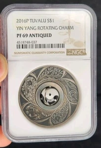 2016 P $1 Tuvalu Proof Yin Yang Rotating Charm 1 oz Silver NGC PF69 Antiqued - Picture 1 of 4