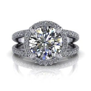 2.95 Ct Round Cut Real Moissanite Engagement Ring 14K Solid White Gold Size 7 8 - Picture 1 of 5