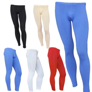 Men Ice Silk Bulge Pouch Underwear Bottom Low Rise Leggings Pants Long AU - Picture 1 of 47