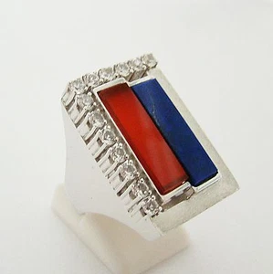 Ring Weißgold 585er Spinell Lapis Karneol 14 kt Goldschmuck Edelsteine - Bild 1 von 5