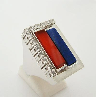 Ring Weißgold 585er Spinell Lapis Karneol 14 kt Goldschmuck Edelsteine - Bild 1 von 4