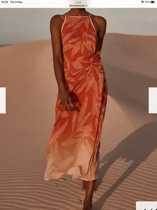 Mint Velvet midi halter orange cream dress excellent condition size 12 - Picture 1 of 3