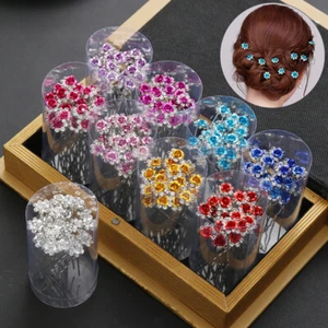 20 Crystal Rhinestone Rose Flower Hair Pins Grips Bridal Hair Clip Wedding Party - Picture 1 of 19