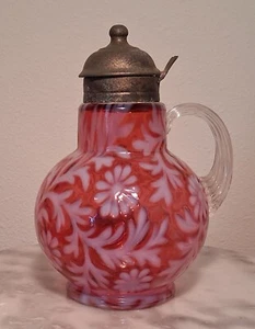 Northwood Cranberry Opalescent Daisy and Fern Syrup Jug - Picture 1 of 3